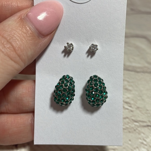 NWT Altar’d State Green & Silver Stud Earrings Set of 2 - Picture 2 of 3